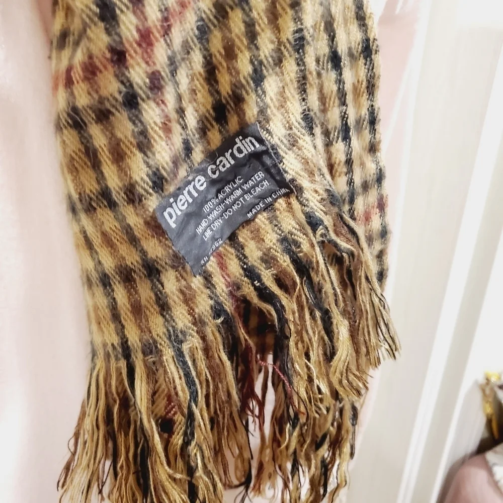Pierre Cardin plaid acrylic Fringed Unisex  scarf